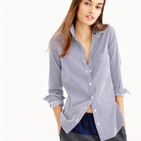 J. Crew Tops - 🌴J Crew Haberdashery Blue pin stripe shirt medi